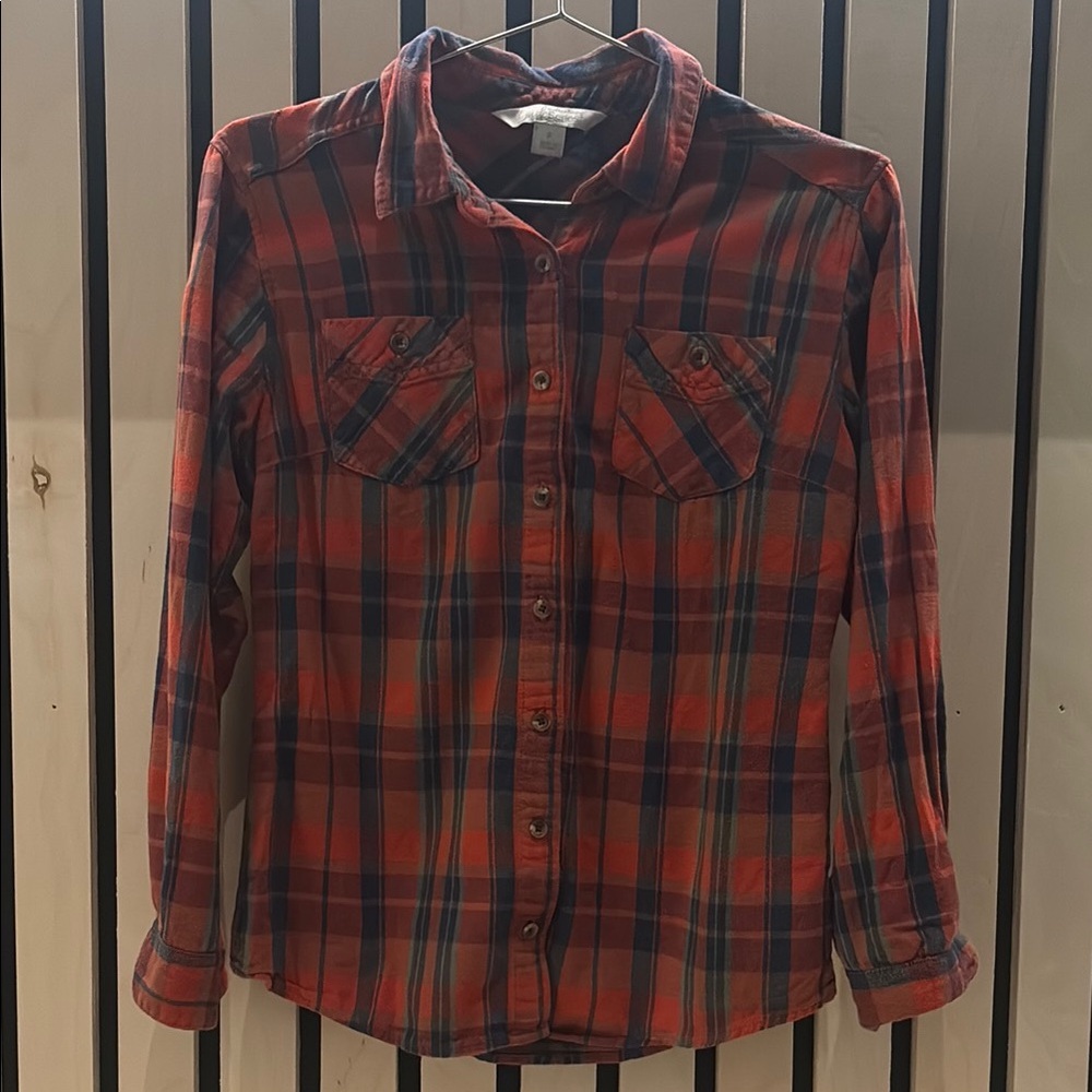 Red and Blue Plaid Button-Up Shirt